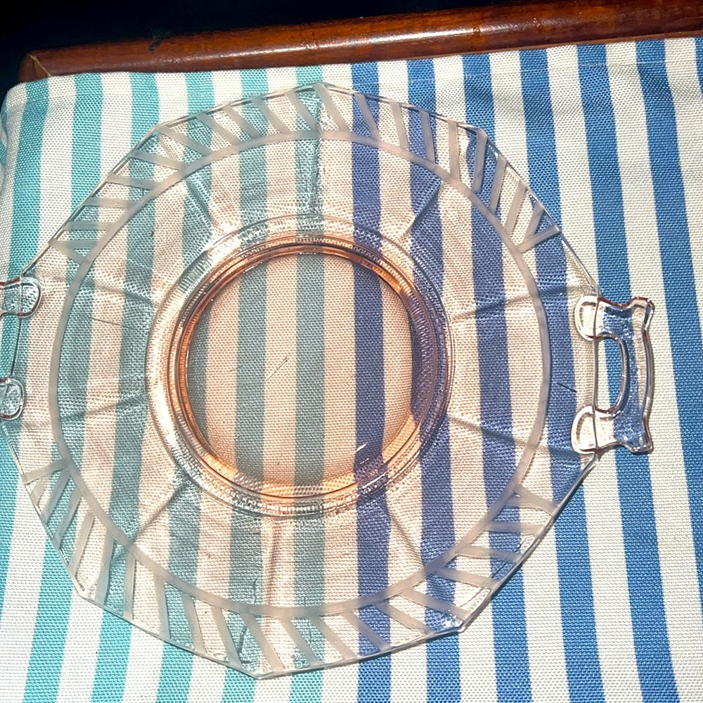 Federal Reserve Pink Depression Glass EUC platter see pictures for description